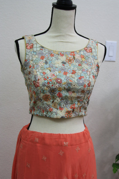 Orange Georgette Lehenga with Printed Blouse