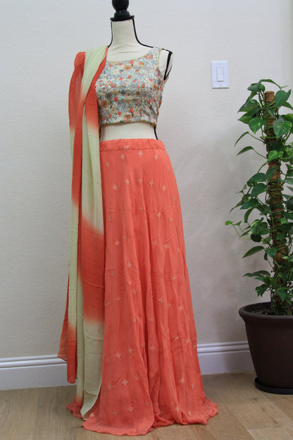 Orange Georgette Lehenga with Printed Blouse