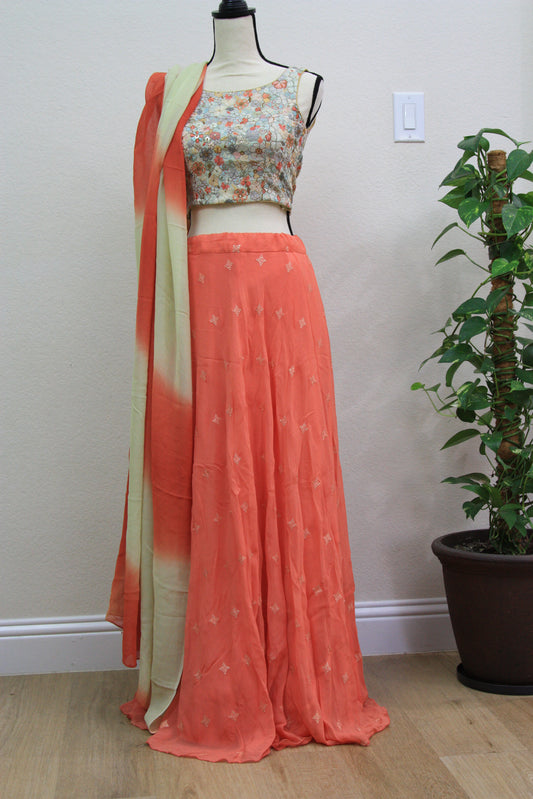 Orange Georgette Lehenga with Printed Blouse