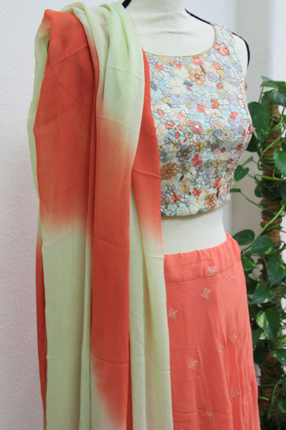 Orange Georgette Lehenga with Printed Blouse