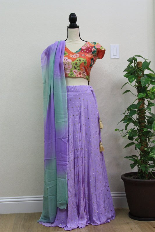 Lavender Georgette Lehenga with Printed Blouse