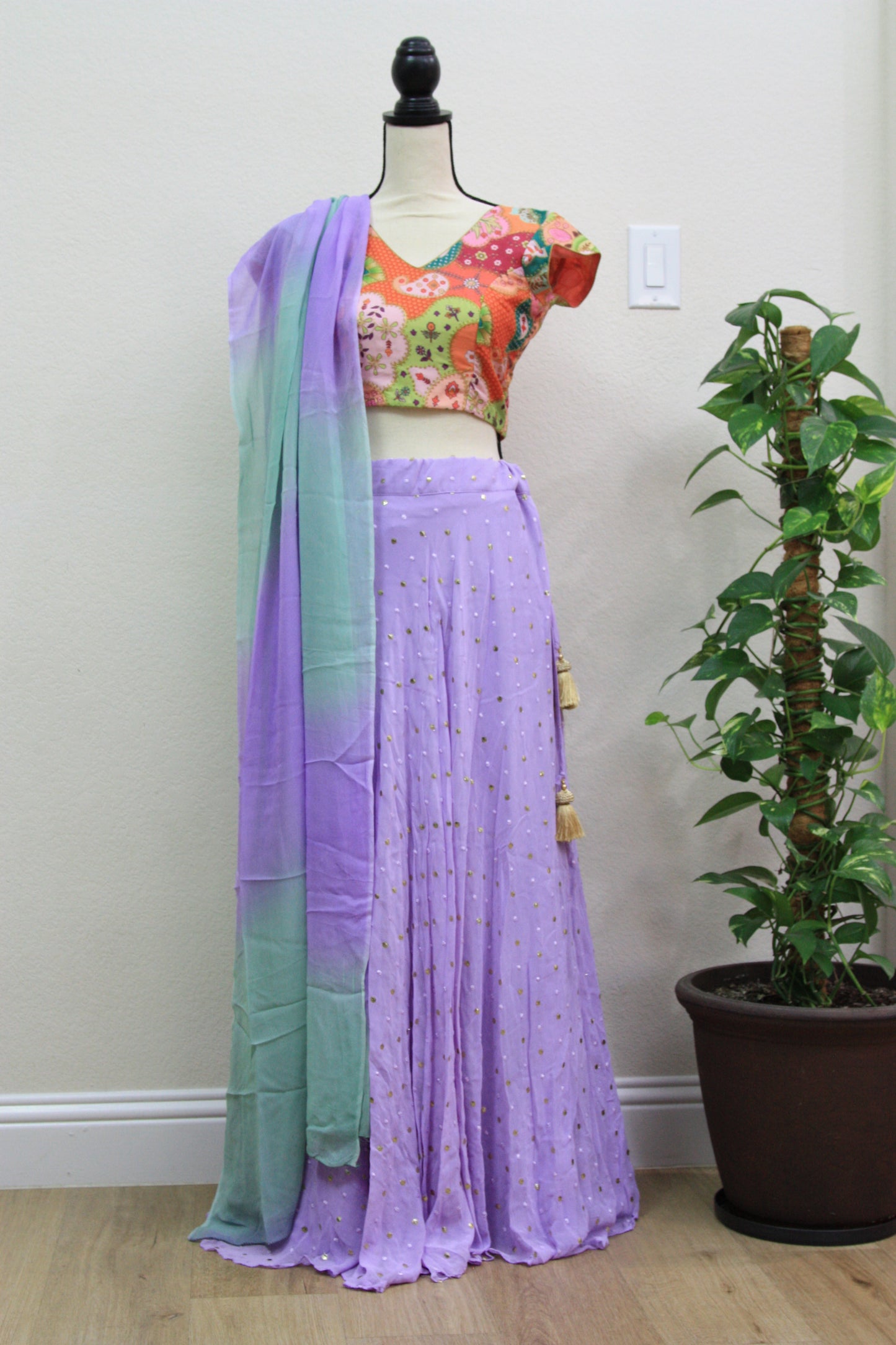 Lavender Georgette Lehenga with Printed Blouse