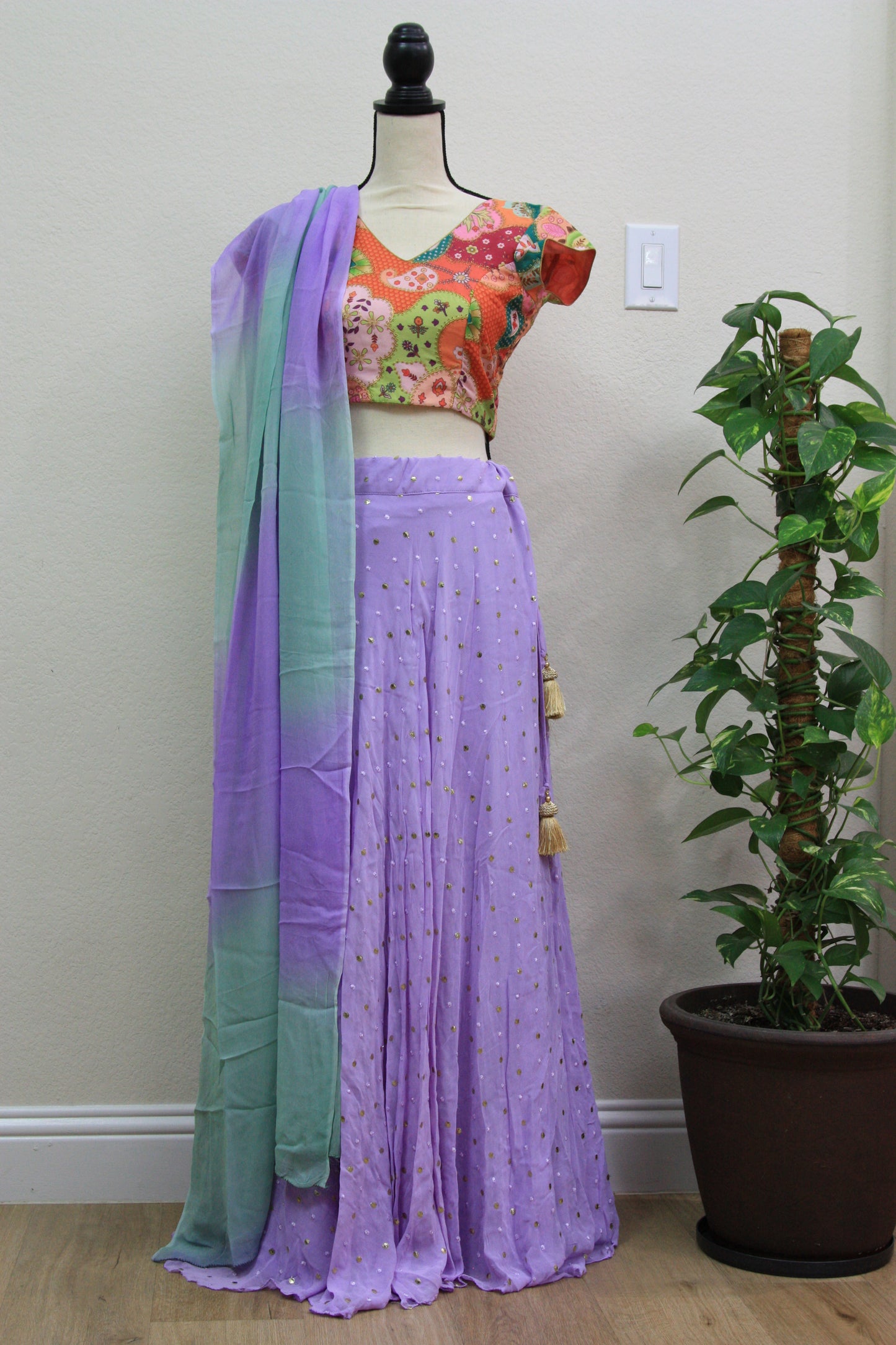 Lavender Georgette Lehenga with Printed Blouse