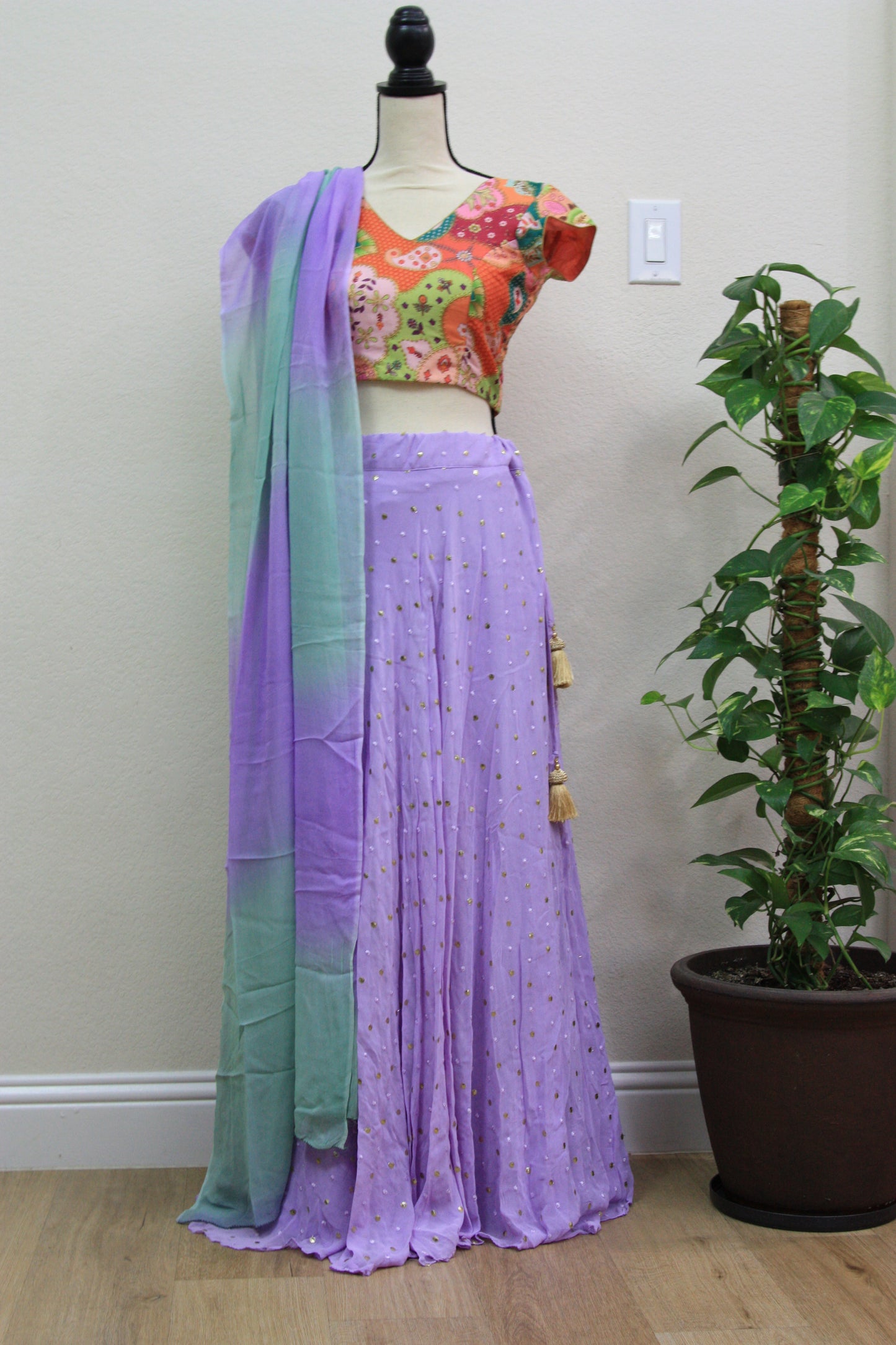 Lavender Georgette Lehenga with Printed Blouse