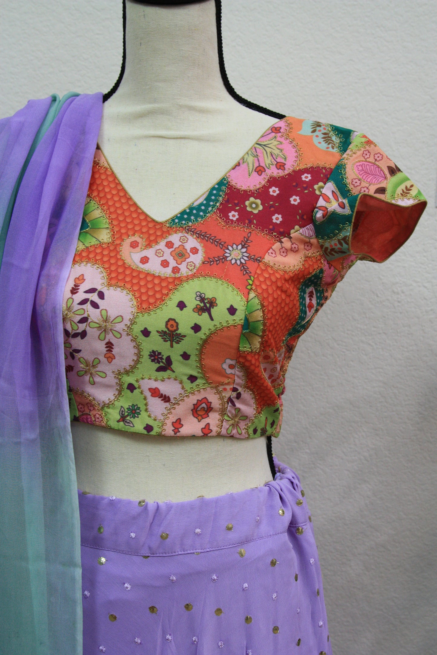 Lavender Georgette Lehenga with Printed Blouse