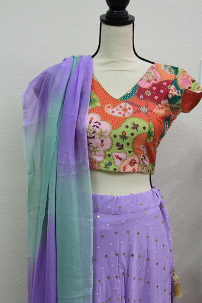 Lavender Georgette Lehenga with Printed Blouse