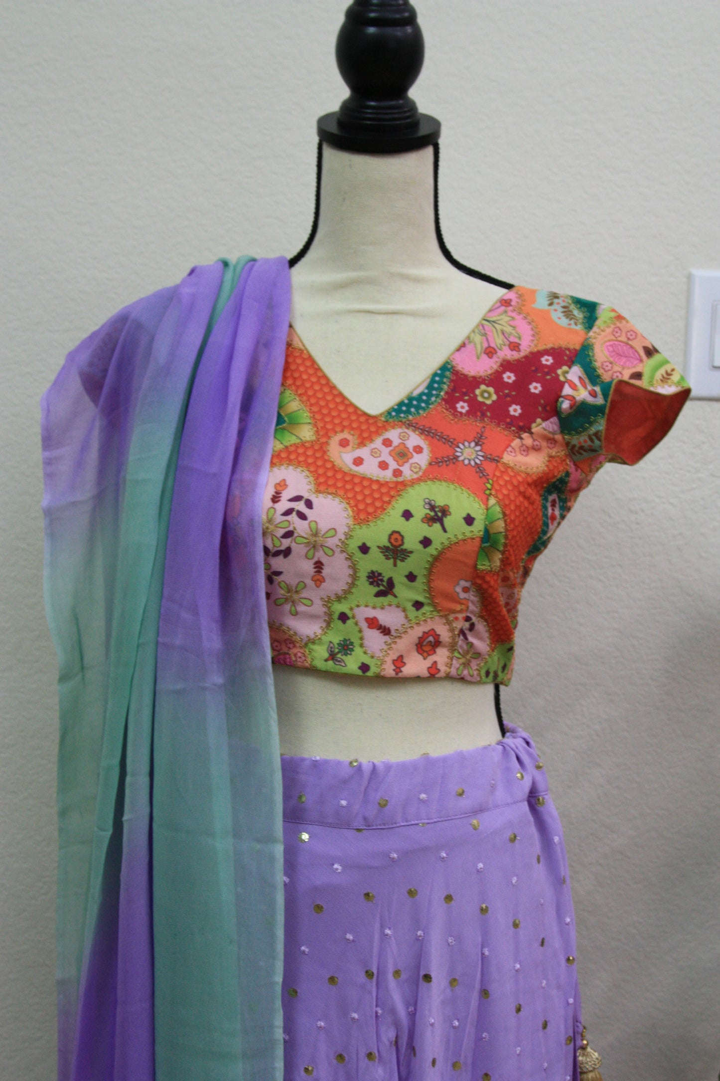 Lavender Georgette Lehenga with Printed Blouse