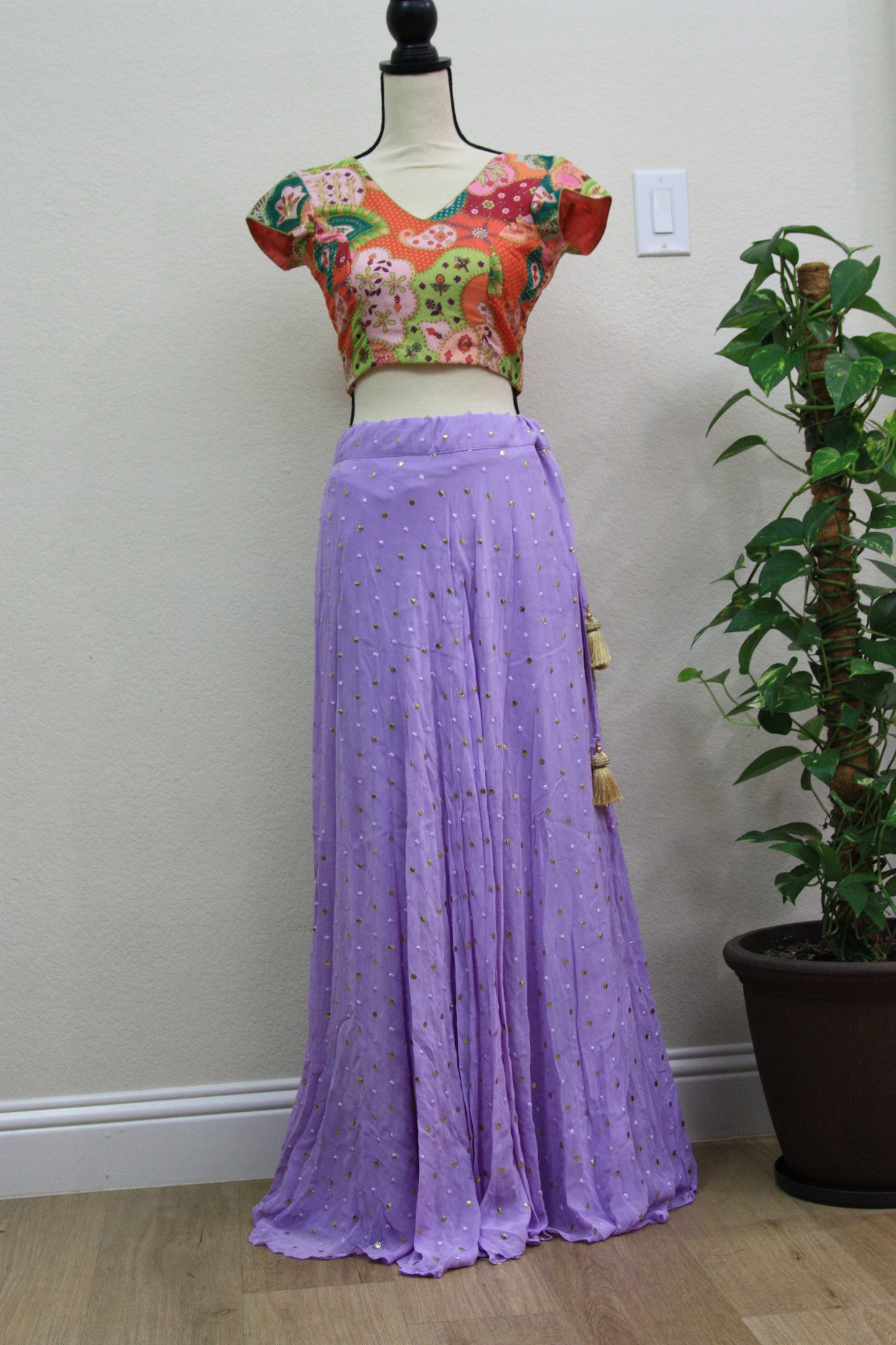 Lavender Georgette Lehenga with Printed Blouse