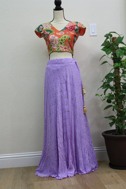 Lavender Georgette Lehenga with Printed Blouse