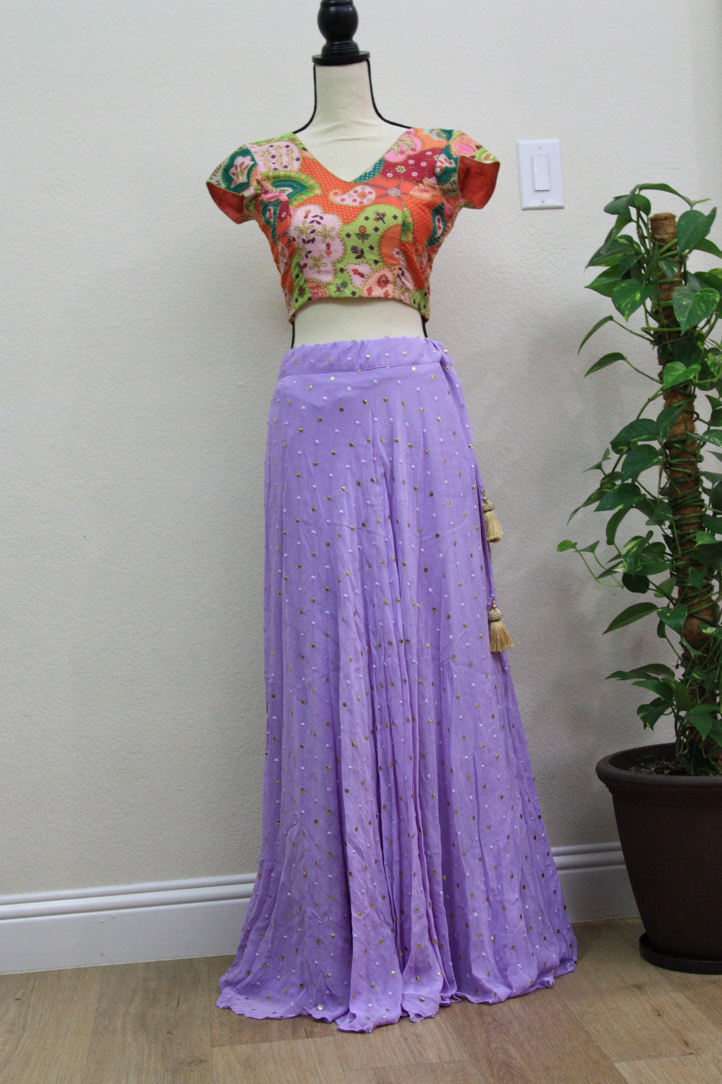 Lavender Georgette Lehenga with Printed Blouse