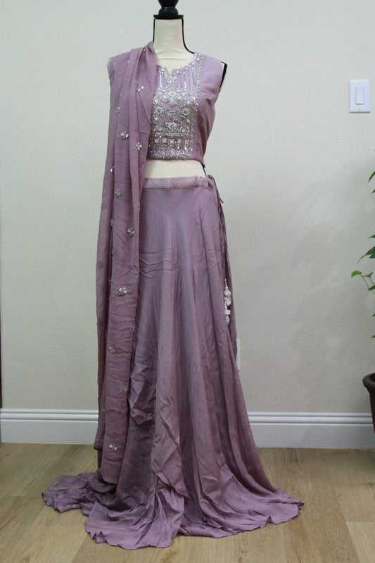 Lilac Ready-Made Choli with Silver Cut Dana Work