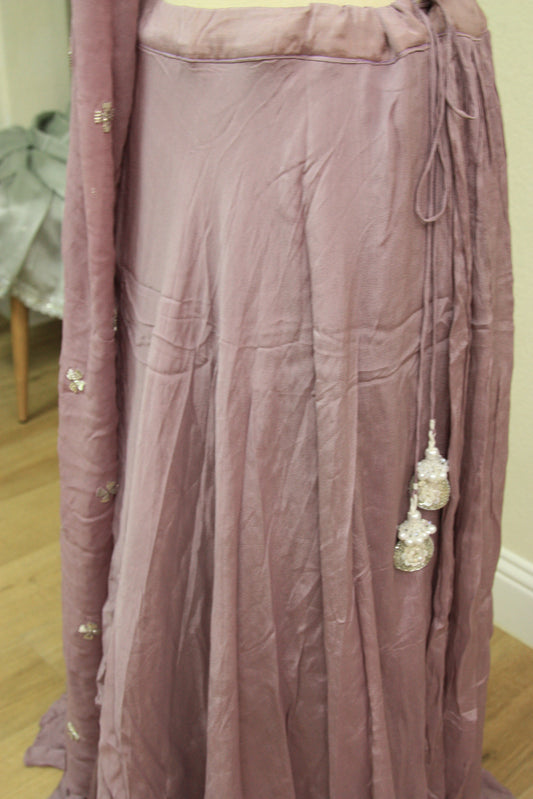 Beige Ready-Made Choli Lehenga with Cut Dana Work