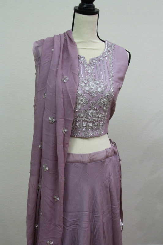 Lilac Ready-Made Choli with Silver Cut Dana Work