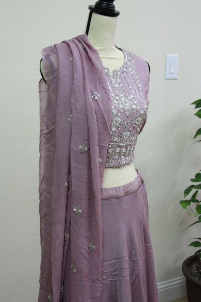 Lilac Ready-Made Choli with Silver Cut Dana Work