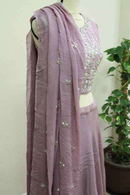 Lilac Ready-Made Choli with Silver Cut Dana Work
