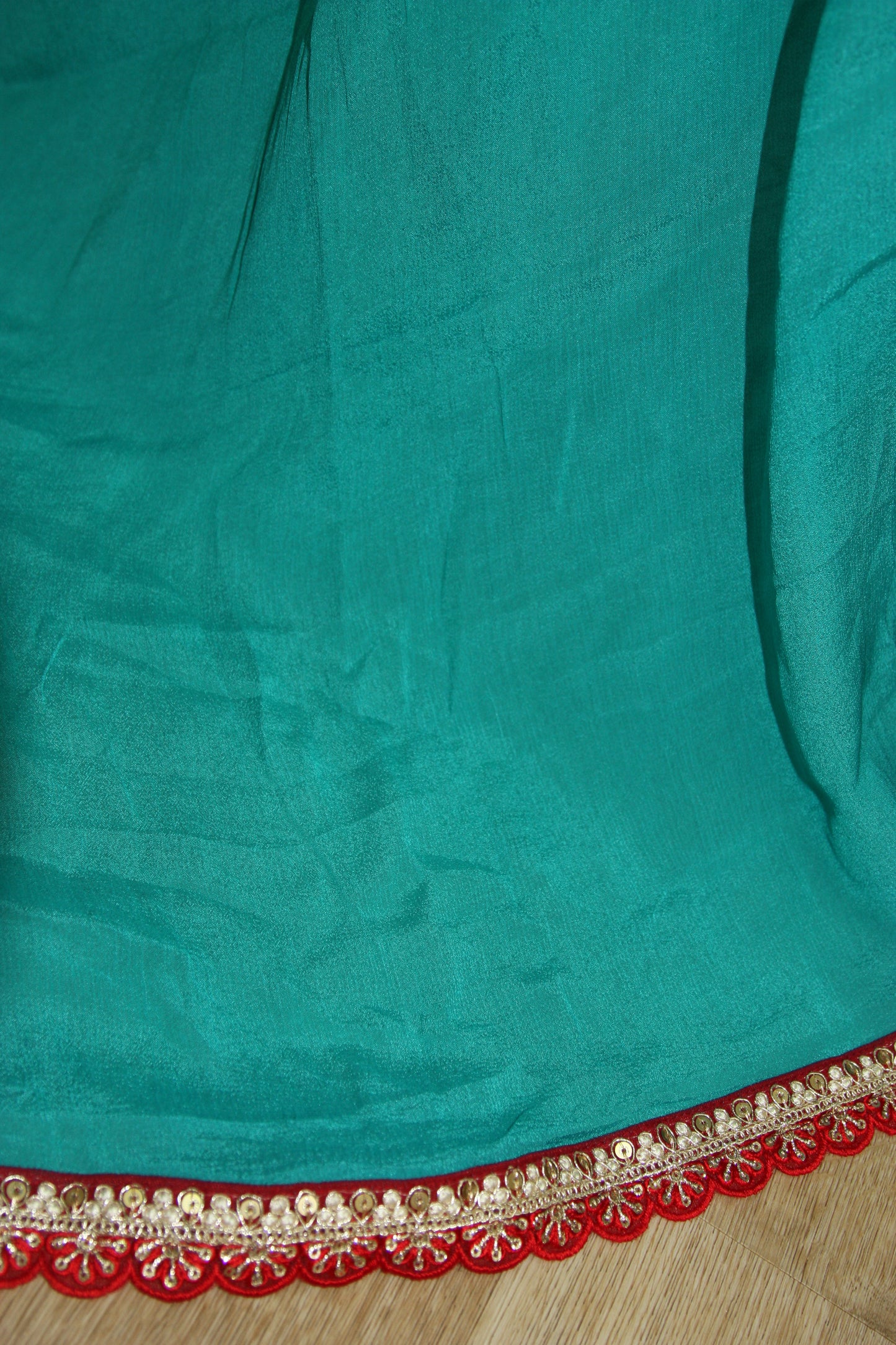 Elegant Turquoise Dupatta with Red and Gold Embellished Border