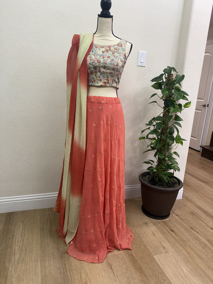 Orange Georgette Lehenga with Printed Blouse