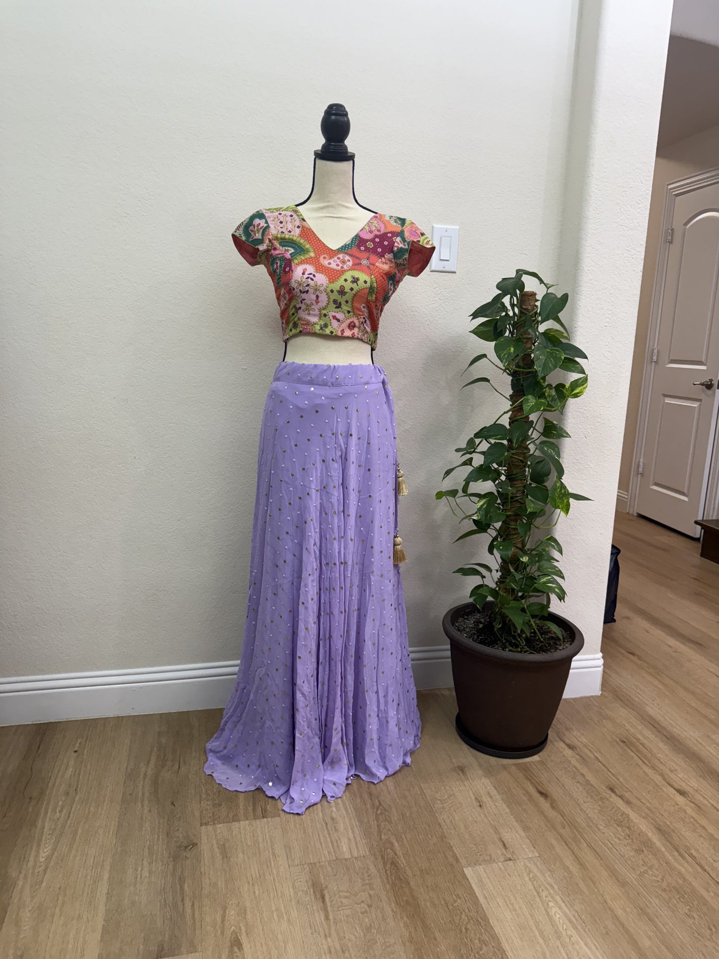 Lavender Georgette Lehenga with Printed Blouse