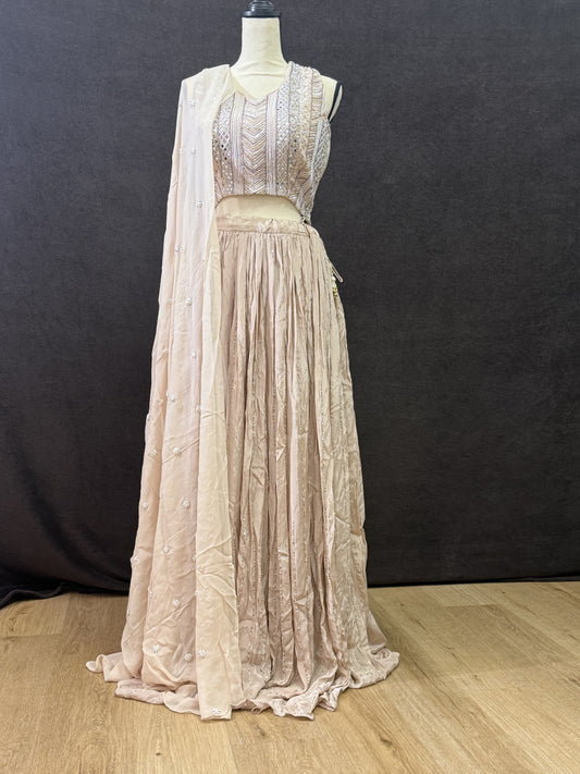 Beige Ready-Made Choli Lehenga with Cut Dana Work