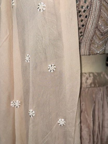 Beige Ready-Made Choli Lehenga with Cut Dana Work