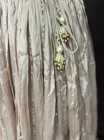 Beige Ready-Made Choli Lehenga with Cut Dana Work