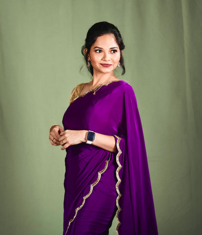 Purple crape saree