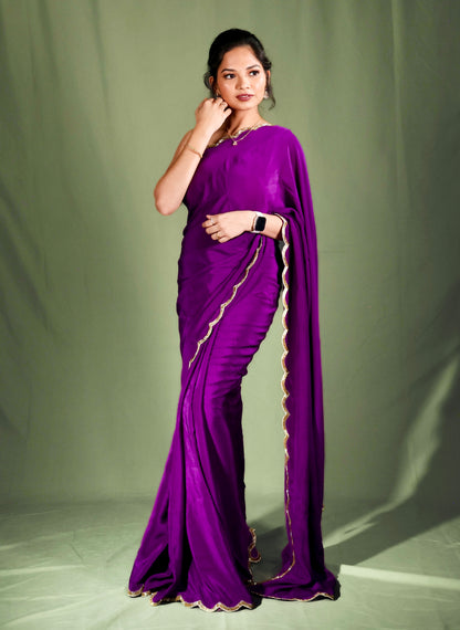 Purple crape saree