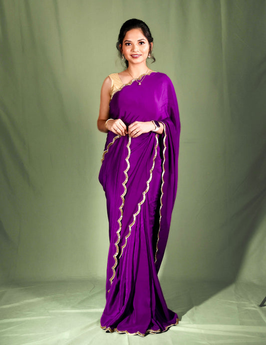 Purple crape saree