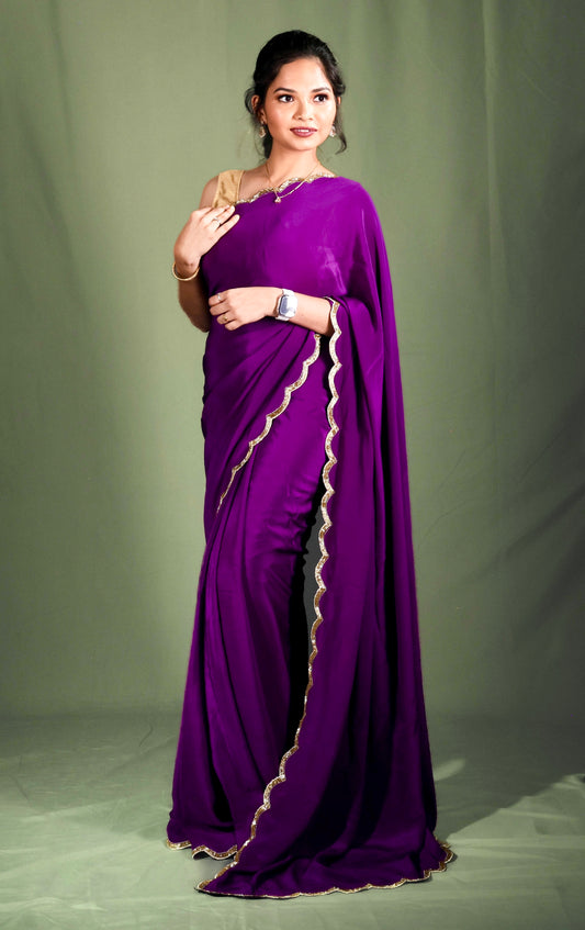 Purple crape saree