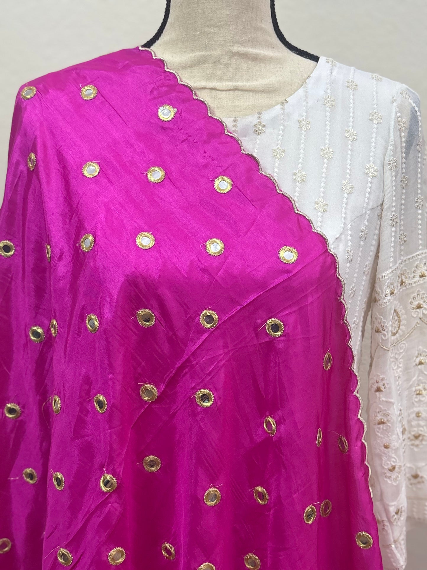 Soft Silk Pink Mirror Dupatta
