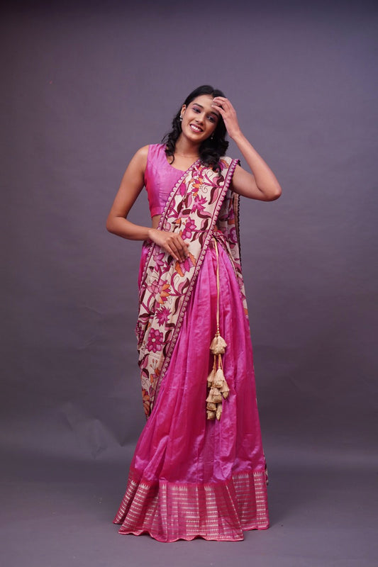 Pink Mangalgiri Lehenga/Kalamkari duppatta