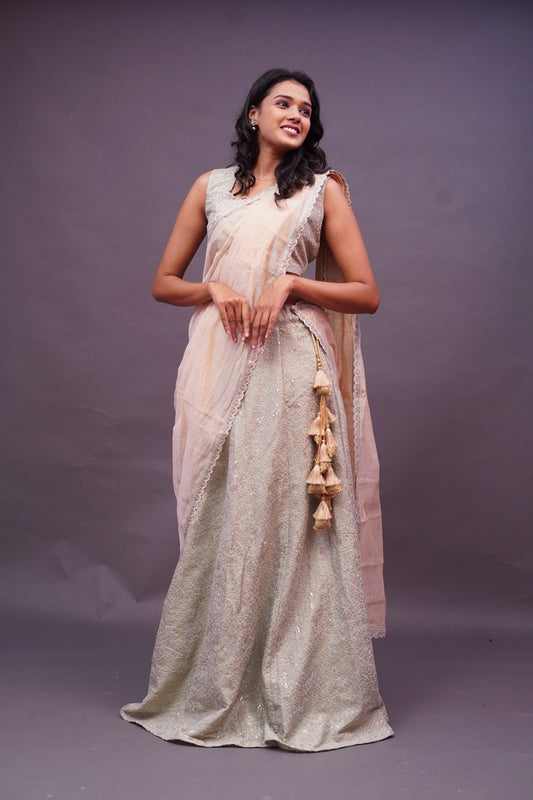 Light green chikankari with tissue duppatta