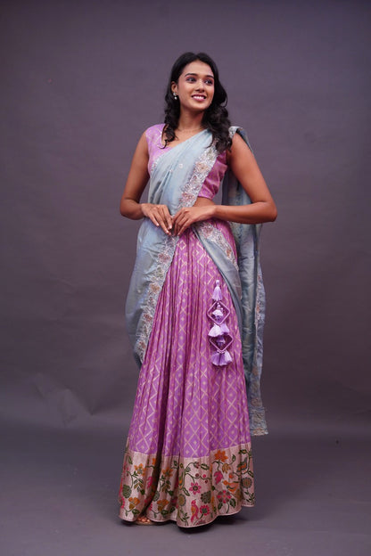 Lavender Crepe tissue Lehenga with Paithani pattern border