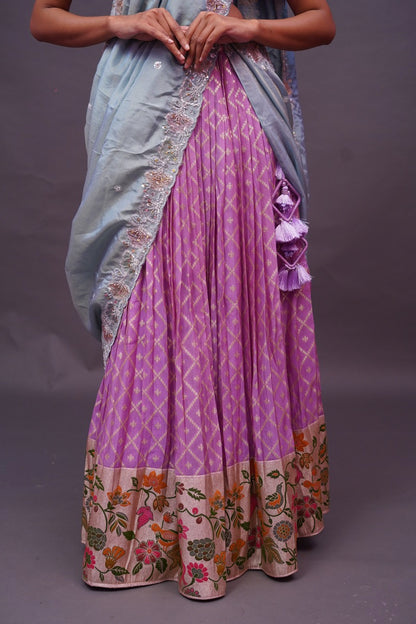 Lavender Crepe tissue Lehenga with Paithani pattern border