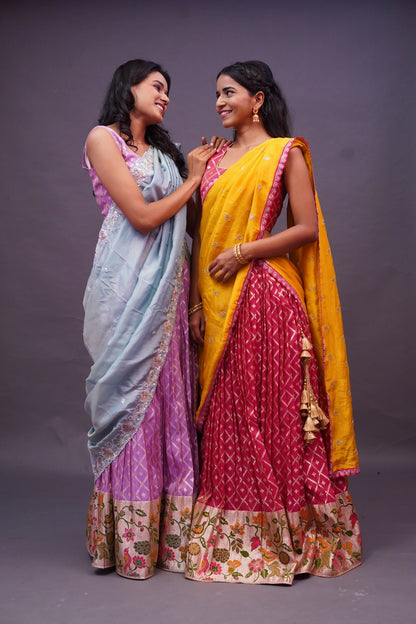 Lavender Crepe tissue Lehenga with Paithani pattern border