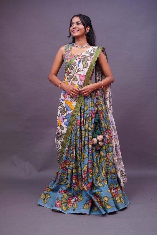 Green KalamkariLehenga