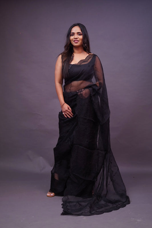 Aari Work Black Organza Saree