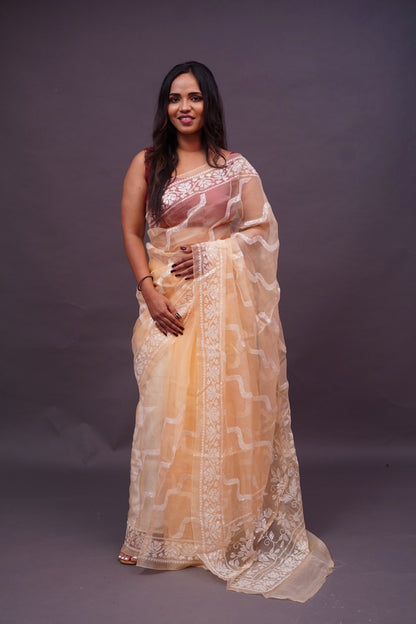 Organza Cutdana Butter Yellow Saree