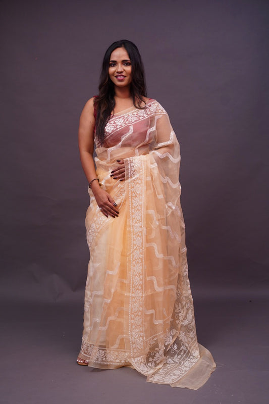 Organza Cutdana Butter Yellow Saree