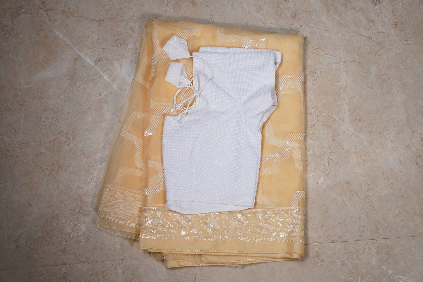 Organza Cutdana Butter Yellow Saree