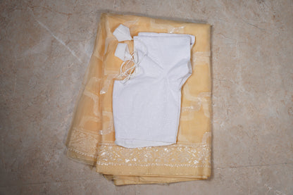 Organza Cutdana Butter Yellow Saree