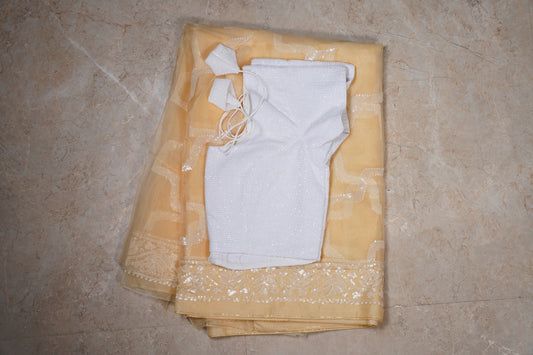 Organza Cutdana Butter Yellow Saree