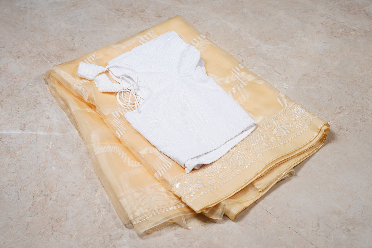 Organza Cutdana Butter Yellow Saree