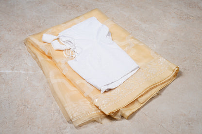 Organza Cutdana Butter Yellow Saree