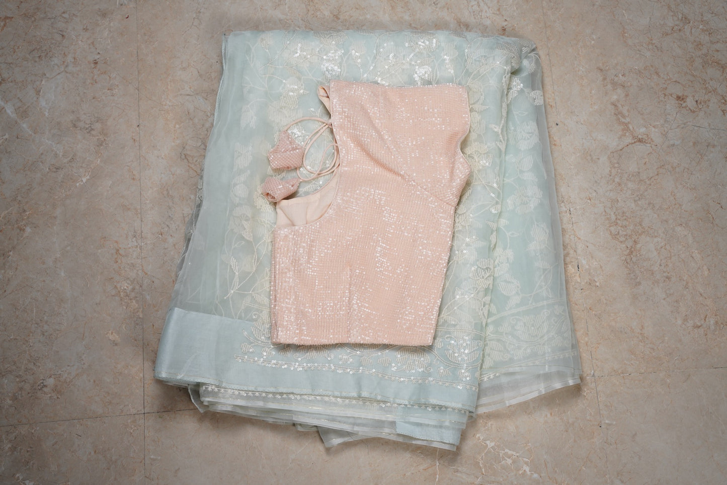 Organza Cutdana Baby Blue Saree
