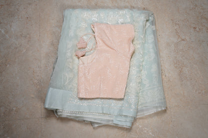 Organza Cutdana Baby Blue Saree