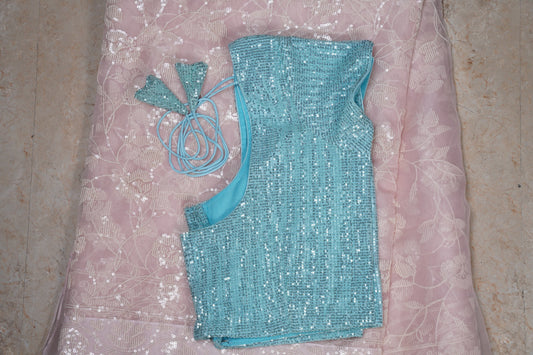 Organza Cutdana Baby Pink Saree